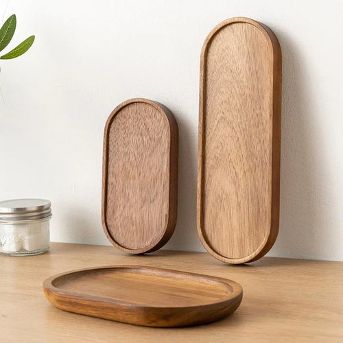 Wooden Food Tray Round Rectangle Snack Plate